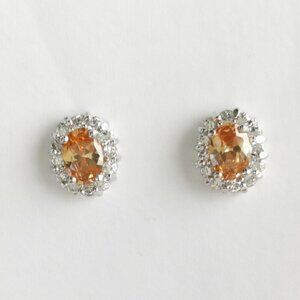 NEW Imperial Topaz cubic zirconia stud earrings 14k white gold overlay